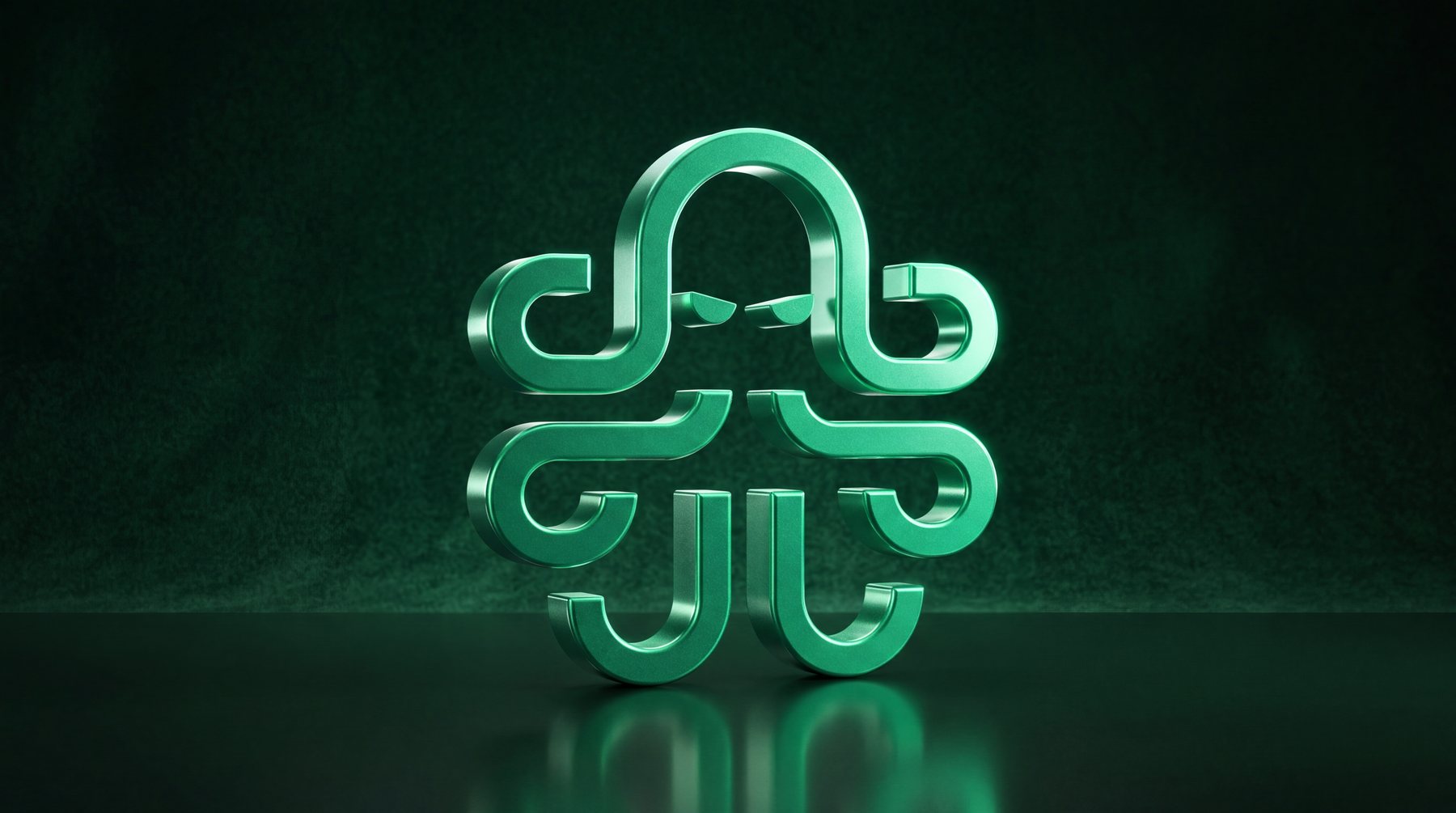 Yan, o polvo símbolo da Yandê, em render 3D metálico verde