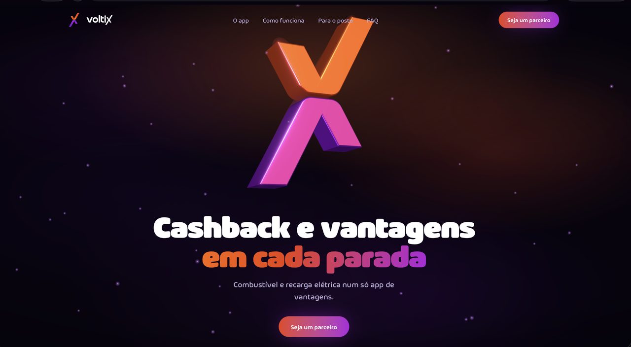 Hero do aplicativo Vantix, com o símbolo da marca em 3D